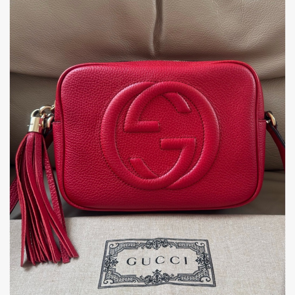 Certified Authentic Gucci Soho Disco Red Leather Tassel Crossbody Camera Bag COA